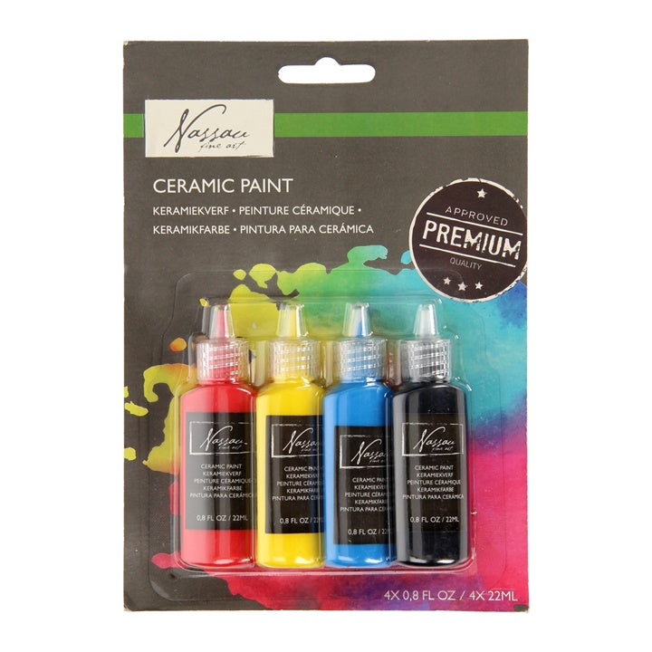 Set od četiri Nassau Fine Art boje za porcelan u tubama od 22 ml za kreativno oslikavanje keramike.