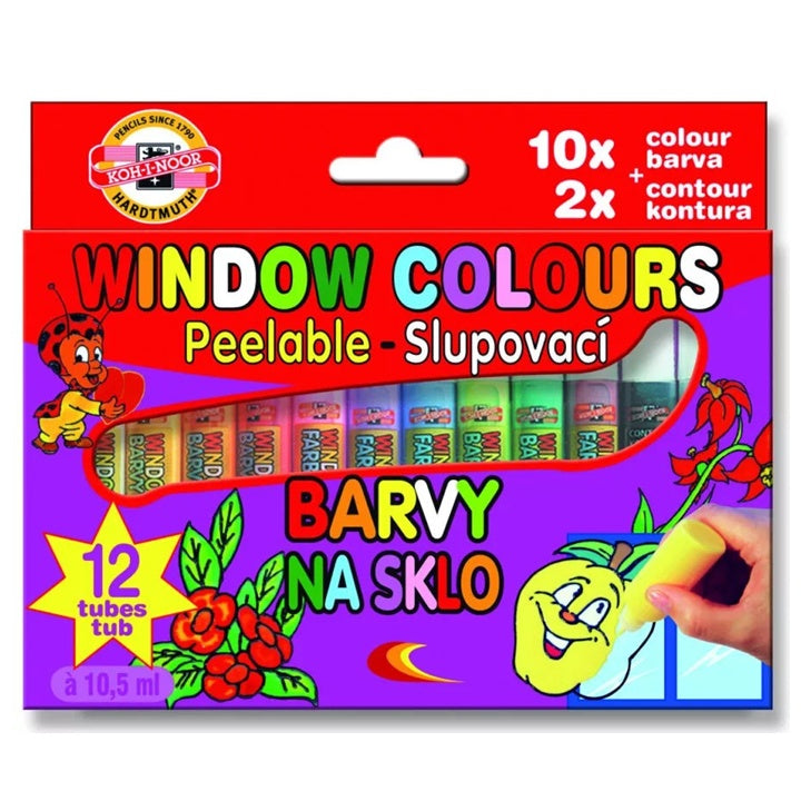 Set od 12 boja za staklo koje se gule, 10 ml po tubi, brend KOH-I-NOOR za kreativno oslikavanje.