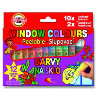 Set od 12 boja za staklo koje se gule, 10 ml po tubi, brend KOH-I-NOOR za kreativno oslikavanje.