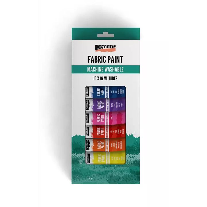 Set od 10 Pentart boja za tekstil u tubama od 16 ml za kreativno oslikavanje tkanina.