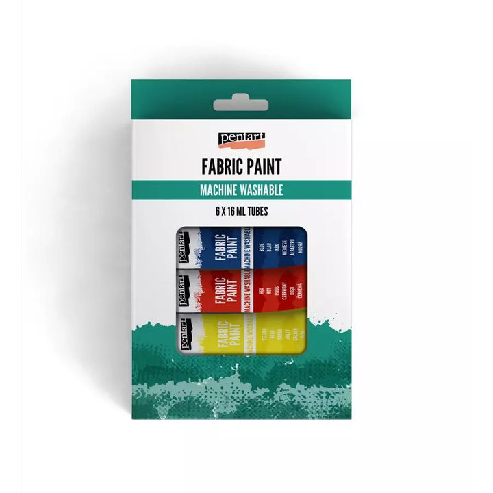 Set od šest Pentart boja za tekstil u pakovanju od 16 ml za kreativno oslikavanje tkanina.