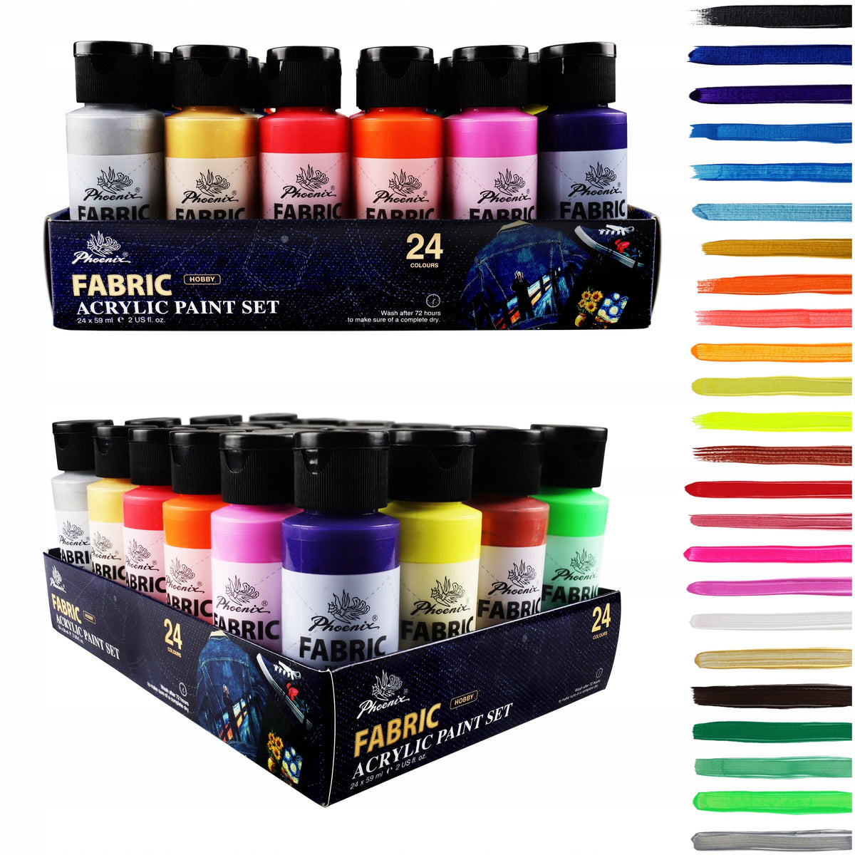 Set boja za tekstil Phoenix 12 – 24 x 59 ml