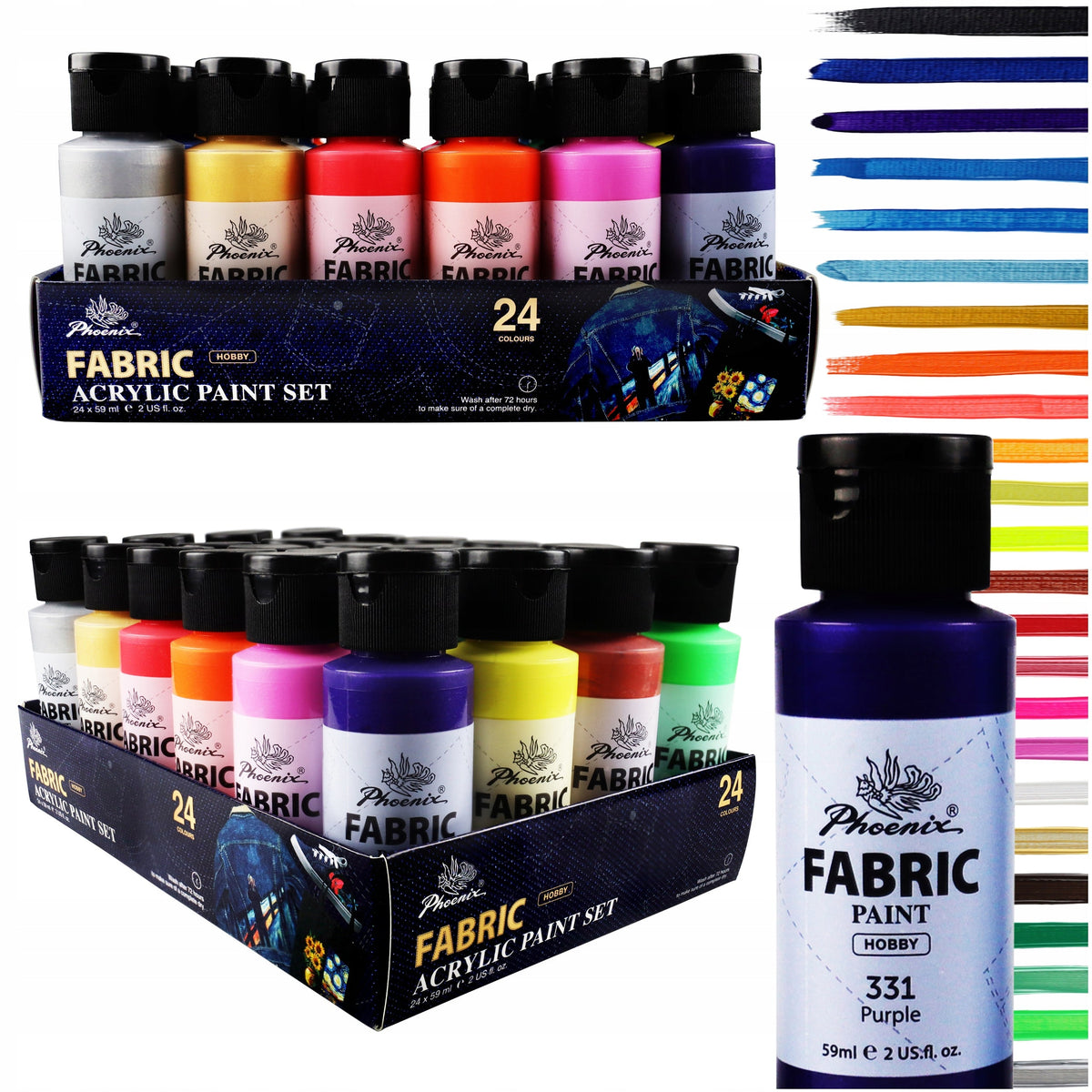 Set boja za tekstil Phoenix 24 x 59 ml