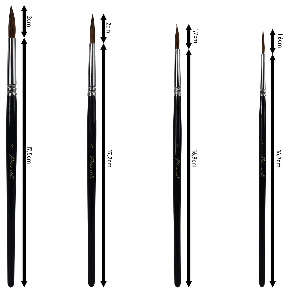 Set četkica Phoenix 6616S2 od dlake lasice – 4-dijelni set