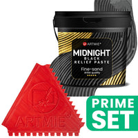 Set crna reljefna pasta ARTMIE Midnight sa umjetničkim češljem za kreiranje tekstura na slikarskom platnu.