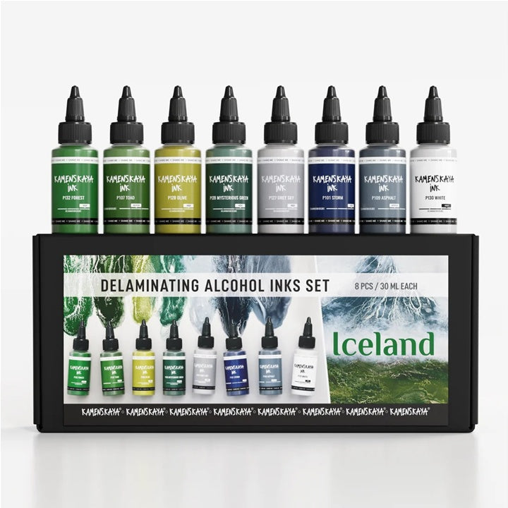 Set KAMENSKAYA 'Iceland' delaminacijskih mastila sa osam bočica od 30 ml.