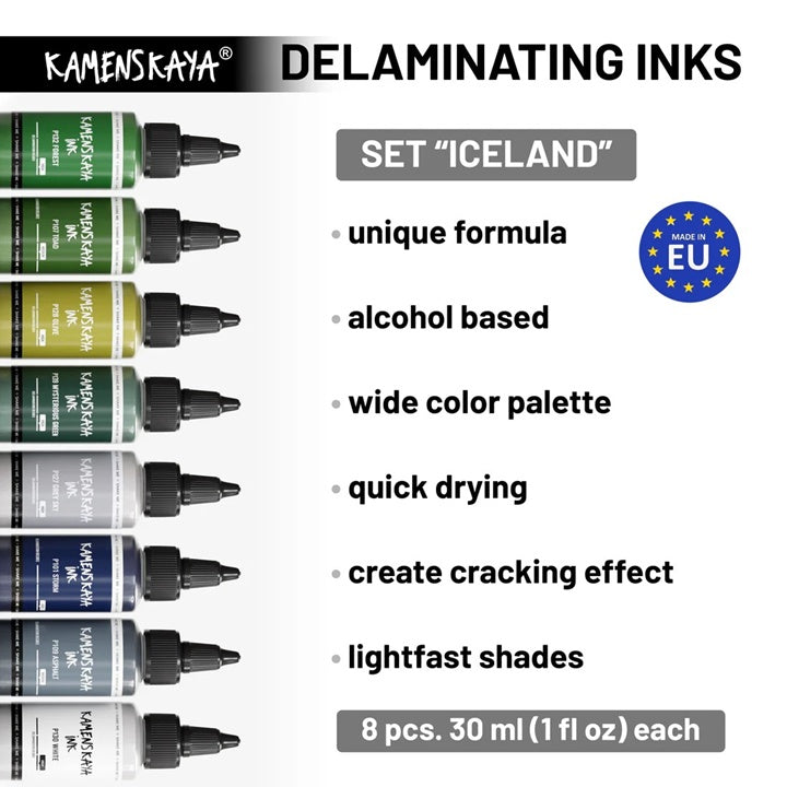 Pakovanje KAMENSKAYA 'Iceland' mastila za umjetničko stvaranje i delaminaciju.
