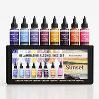 Set KAMENSKAYA Sunset delaminacijskih mastila, osam bočica od 30 ml u toplim tonovima zalaska sunca.