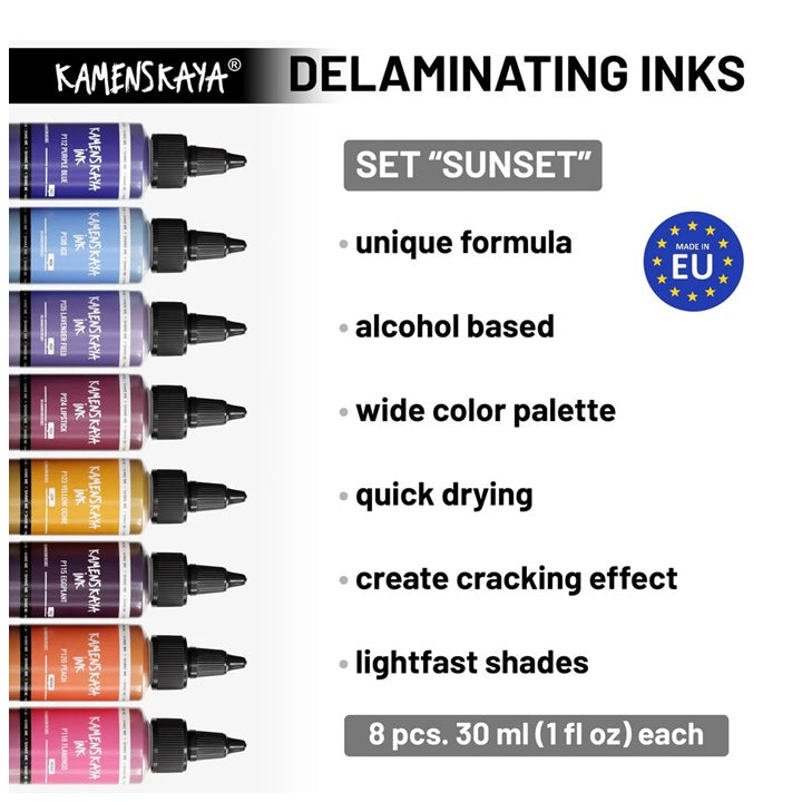 Krupni kadar pakovanja KAMENSKAYA Sunset mastila za umjetničko stvaranje i fluid art tehnike.