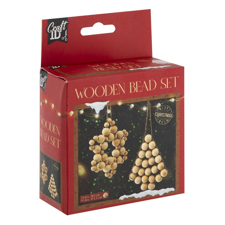Set drvenih perli XMAS sa božićnim motivima za kreativno nizanje i izradu nakita.