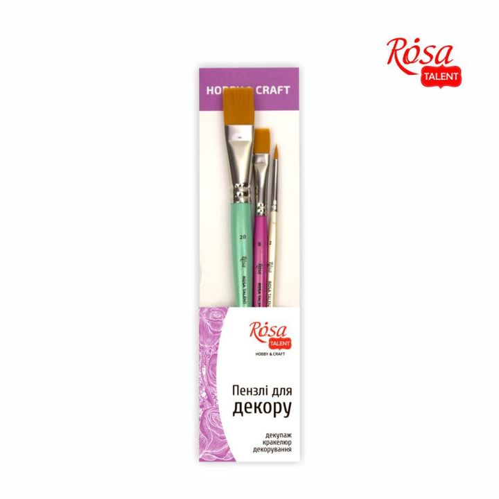 Set od tri ROSA TALENT kista, plosnati i okrugli, za hobi i umjetničko stvaralaštvo.