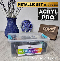 Prikaz svih 15 metalik akrilnih boja iz ACRYL PRO Kompozit seta