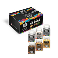 Set metalik akrilnih boja ACRYL PRO Kompozit, šest tuba od 20 ml za umjetničko slikanje.