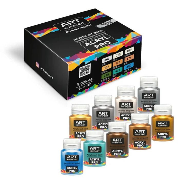 Set ACRYL PRO Kompozit metalik akrilnih boja, devet tuba od 20 ml za umjetničko slikanje.