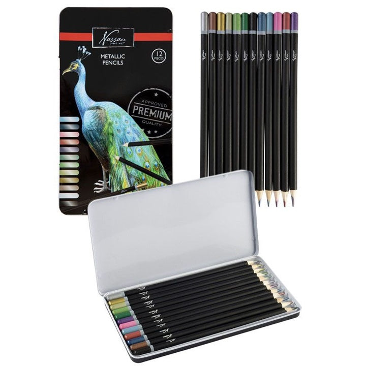 Set od 12 metalik olovaka Nassau Fine Art za crtanje i umjetničko izražavanje.