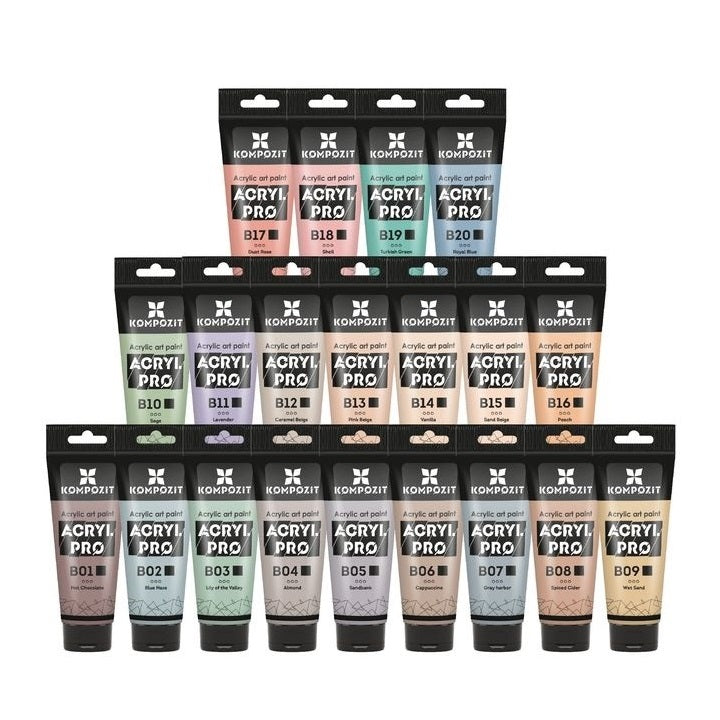 Set od 20 pastelnih akrilnih boja ACRYL PRO Kompozit u tubama od 75 ml