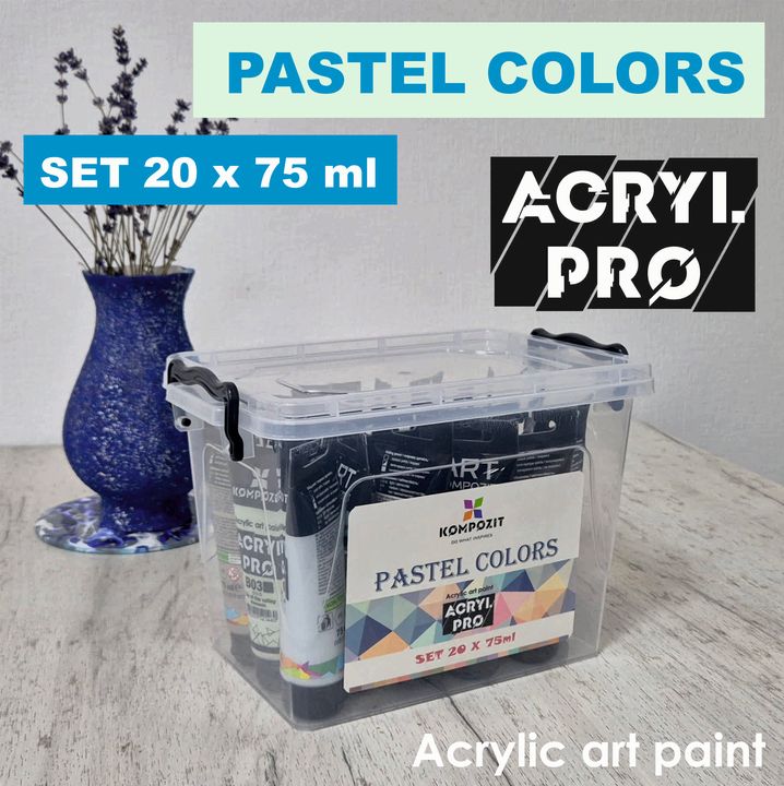 Krupni kadar pakovanja ACRYL PRO Kompozit seta sa 20 pastelnih akrilnih boja