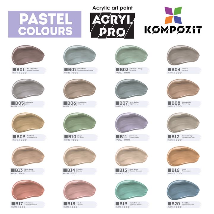 Otvorena kutija sa 20 tuba ACRYL PRO Kompozit pastelnih akrilnih boja