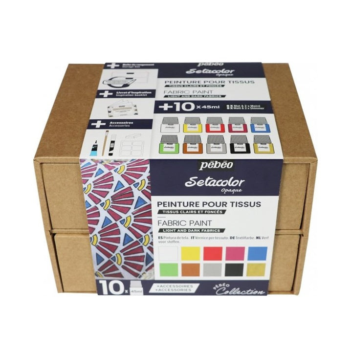 Set Pebeo boja za svjetli i tamni tekstil Setacolor Opaque - 10x45 ml
