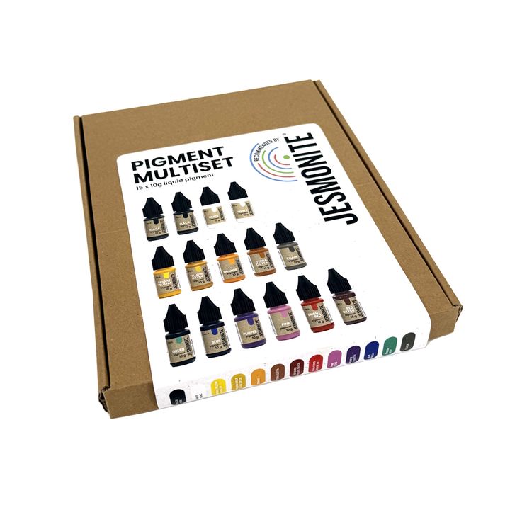 Set od 15 Jesmonite pigmenata u bočicama od 10 g za bojenje smjese.