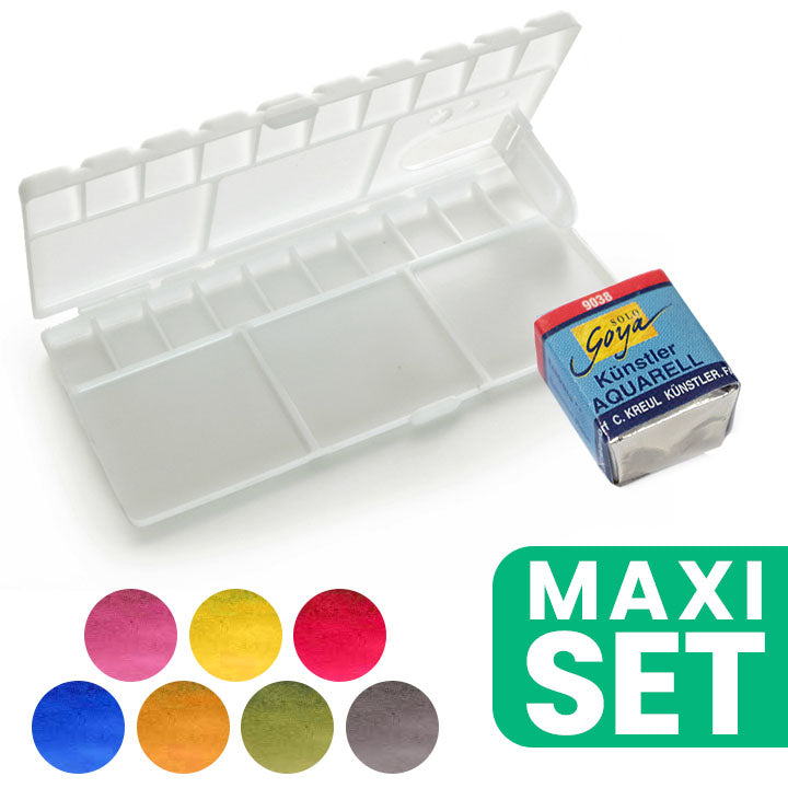 Set plastičnih kaseta sa sedam KREUL akvarel boja za slikanje.