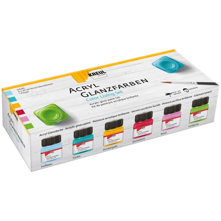 Set sjajnih akrilnih boja KREUL 6 x 20 ml + kist — slika 1