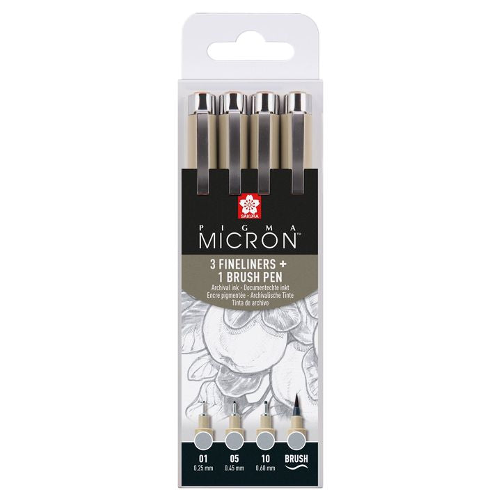 Set tehničkih olovaka Sakura Pigma Micron 3 fineliners a brush pen | sive nijanse — slika 1