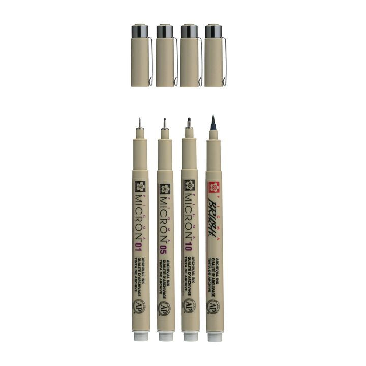 Set tehničkih olovaka Sakura Pigma Micron 3 fineliners a brush pen | sive nijanse — slika 2