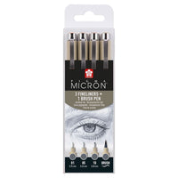 Set tehničkih olovaka Sakura Pigma Micron 3 fineliners a brush pen | tamnosive nijanse — slika 1