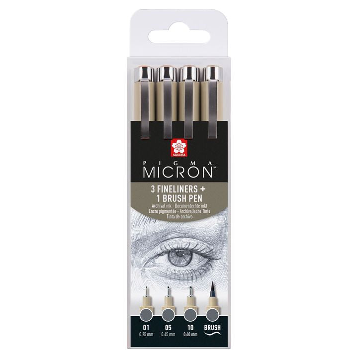 Set tehničkih olovaka Sakura Pigma Micron 3 fineliners a brush pen | tamnosive nijanse — slika 1