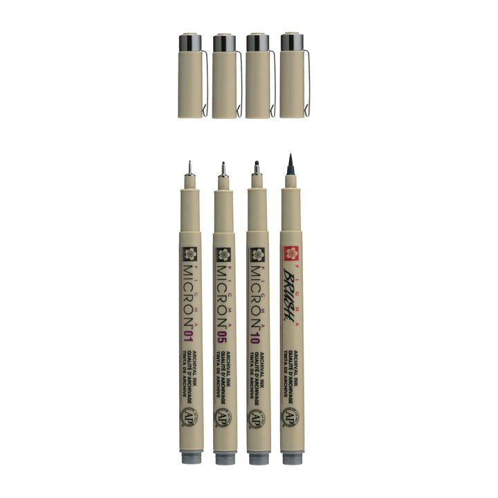 Set tehničkih olovaka Sakura Pigma Micron 3 fineliners a brush pen | tamnosive nijanse — slika 2
