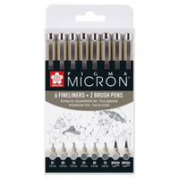 Set tehničkih olovaka Sakura Pigma Micron sive nijanse 8 kom — slika 1