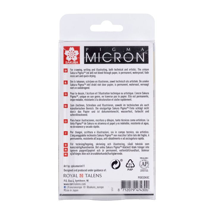 Set tehničkih olovaka Sakura Pigma Micron sive nijanse 8 kom — slika 3