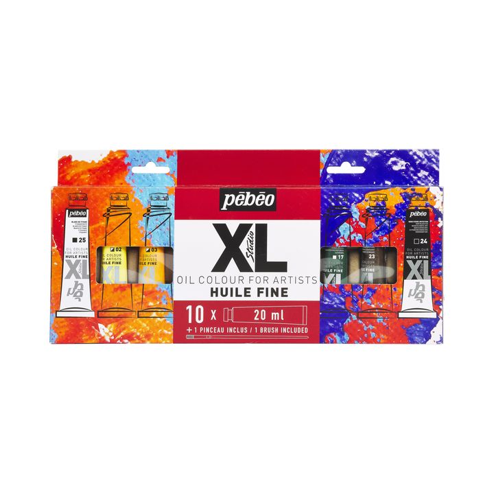 Set Pebeo STUDIO XL uljanih boja sa 10 tuba od 20 ml i kistom u originalnom pakovanju.