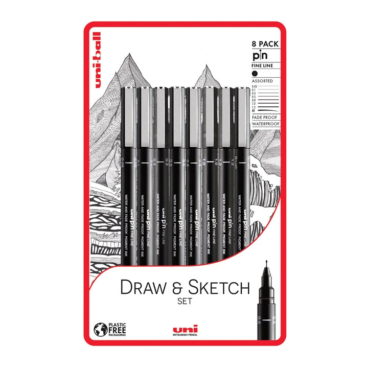 Set UNI PIN fineliner markera Draw and Sketch 8 kom — slika 1