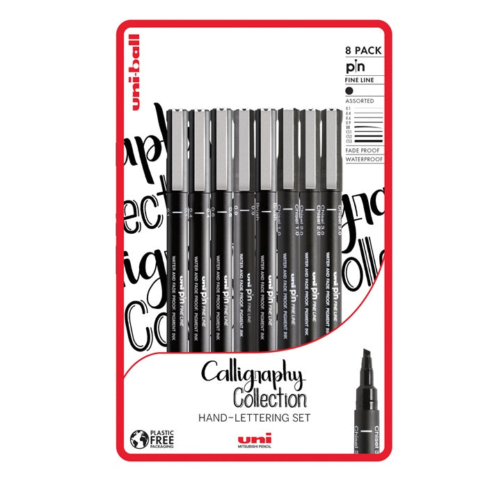 Set UNI PIN fineliner markera za kaligrafiju 8 kom — slika 1