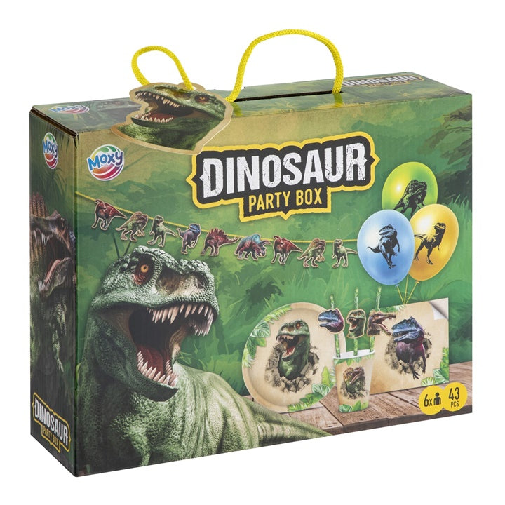 Set za dječiju zabavu Dinosaurus sa 43 komada kreativnog pribora za crtanje i ukrašavanje.
