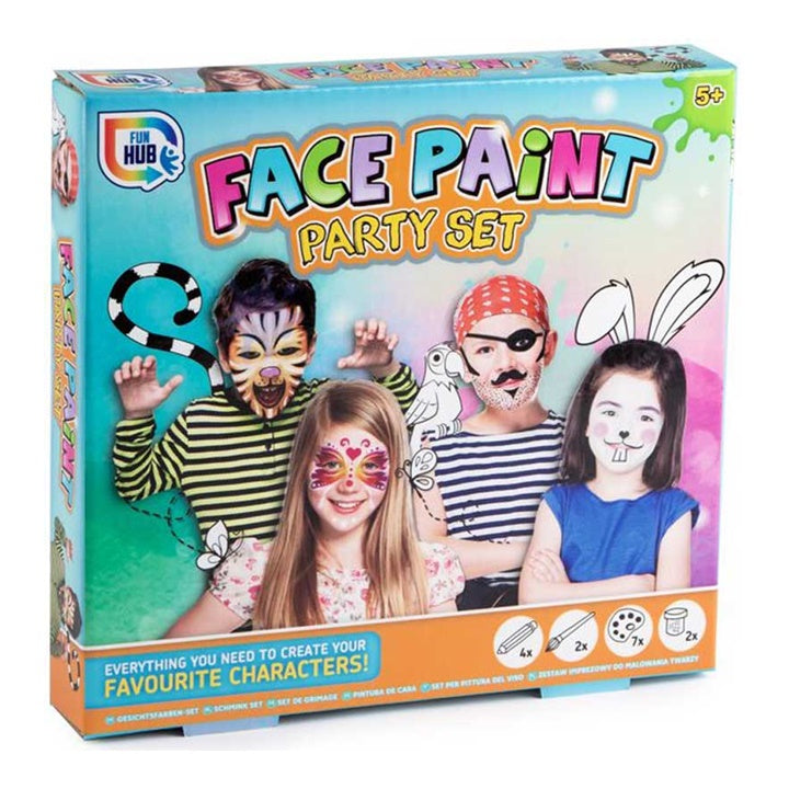 Set za oslikavanje lica sa šarenim bojama, kistovima i šablonama za kreativno crtanje po koži.