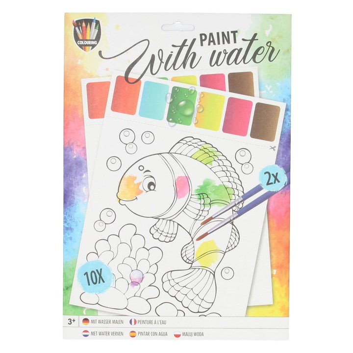 Set za slikanje vodom koji sadrži 10 listova papira i 2 kista za kreativno izražavanje.
