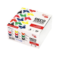 Set od devet sjajnih akrilnih boja ROSA Talent Deco u bočicama od 20 ml za kreativno oslikavanje.