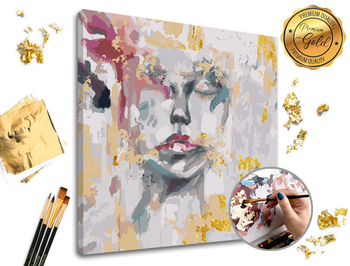 Slikanje po brojevima PREMIUM GOLD – Zaboravljena, set za kreativno slikanje sa detaljnim motivom žene.