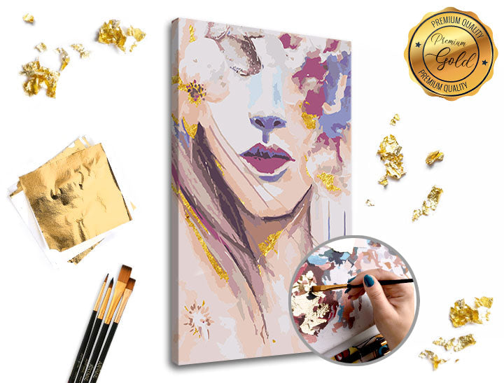 Slikanje po brojevima PREMIUM GOLD set sa motivom žene sa cvijećem za kreativno opuštanje.