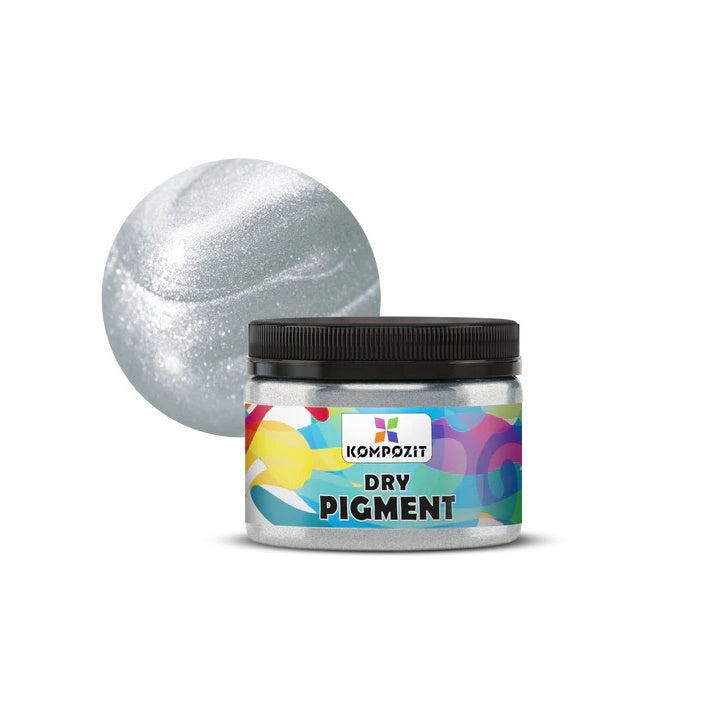 Srebrni Kompozit suhi metalik pigment u pakovanju od 100 ml za kreativne projekte.