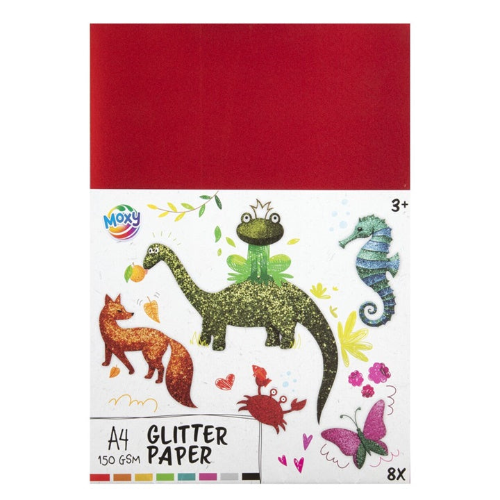 Pakovanje od 8 listova svjetlucavog papira u boji A4 formata za kreativne radove.