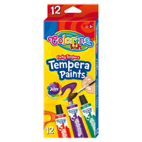 Pakovanje Colorino tempera sa 12 tuba od 12 ml, idealno za školske likovne radove.