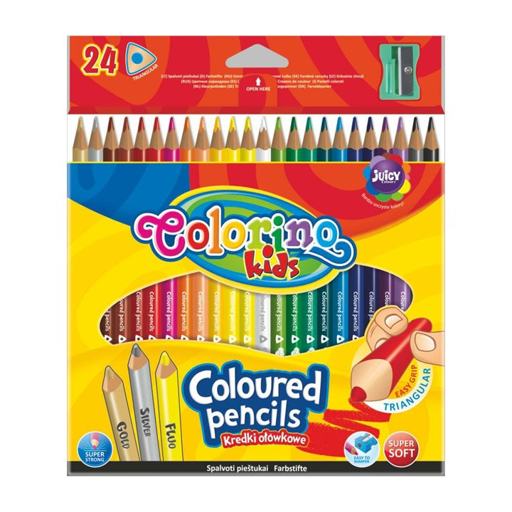 Pakovanje od 24 Colorino trokutaste bojice sa uključenim rezačem za lakše crtanje i bojenje.