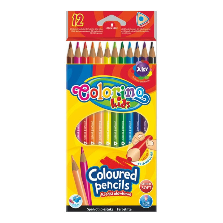 Pakovanje od 12 trokutastih Colorino bojica za djecu idealnih za lakše držanje i crtanje.