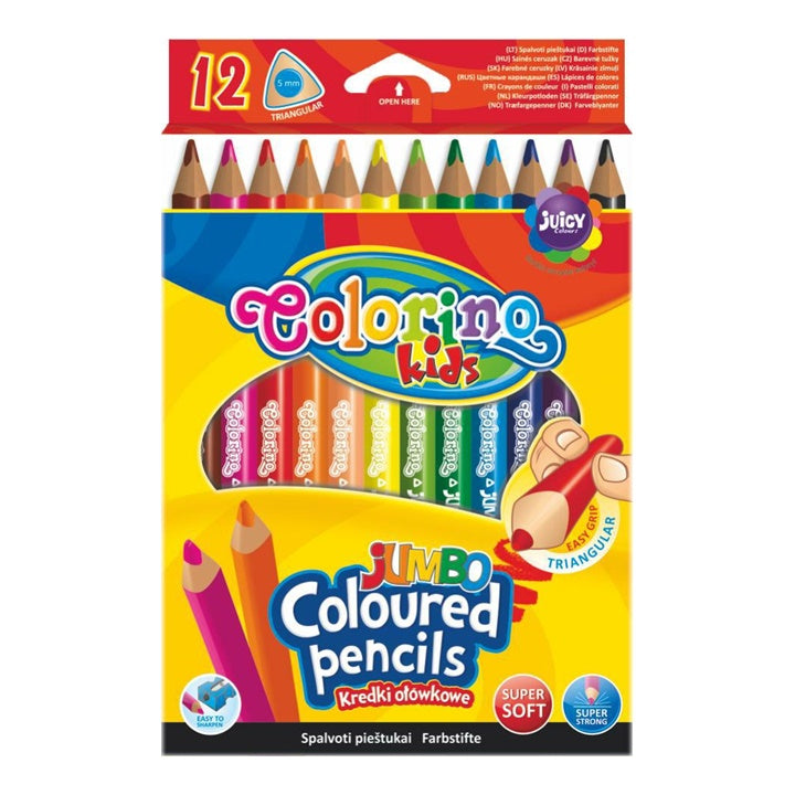 Pakovanje od 12 trokutastih JUMBO bojica Colorino idealnih za lakše držanje i crtanje.