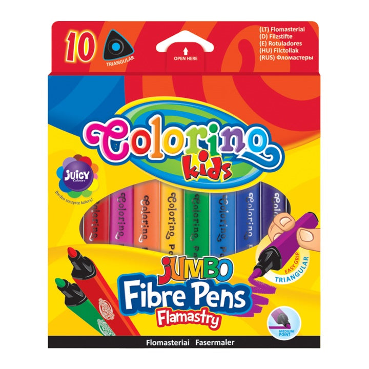 Pakovanje od 10 Colorino JUMBO flomastera trokutastog oblika za lakše držanje.