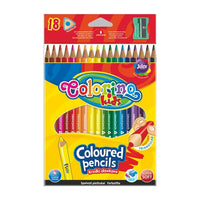 Pakovanje od 18 trougaonih Colorino bojica sa priloženim rezačem za lakše crtanje i bojenje.